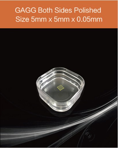 GAGG Ce scintillation crystal, GAGG Ce scintillator, GAGG Ce Crystal,   Ce:Gd3Al2Ga3O12 crystal, 5x5x0.05mm